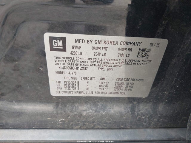 Продаж на аукціоні авто 2015 Buick Encore Leather, vin: KL4CJCSB3FB162187, номер лоту: 44393384