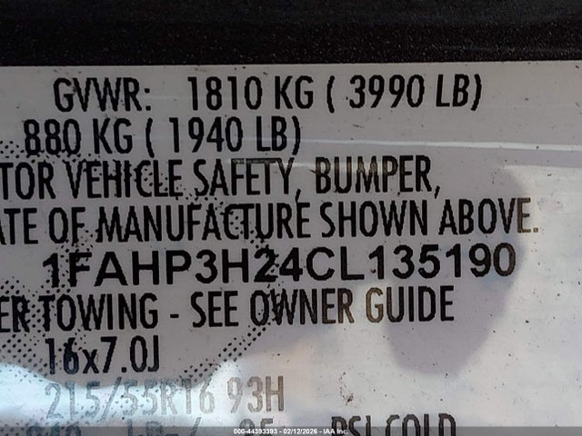 Aukcja sprzedaży 2012 Ford Focus Sel, vin: 1FAHP3H24CL135190, numer aukcji: 44393393