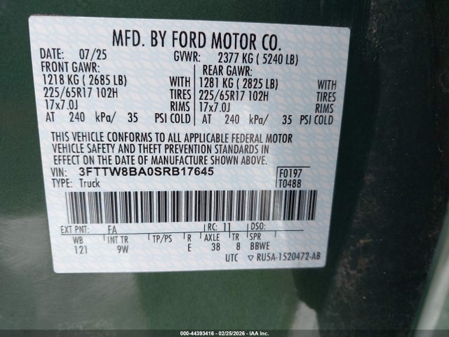 3FTTW8BA0SRB17645 Ford Maverick Xl