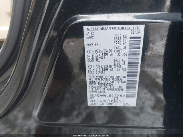 Nissan Pathfinder Platinum 2015 5N1AR2MM9FC615782 Image 9