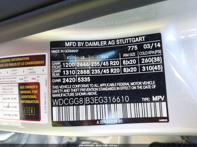 WDCGG8JB3EG316610 Mercedes-Benz Glk 350 4matic
