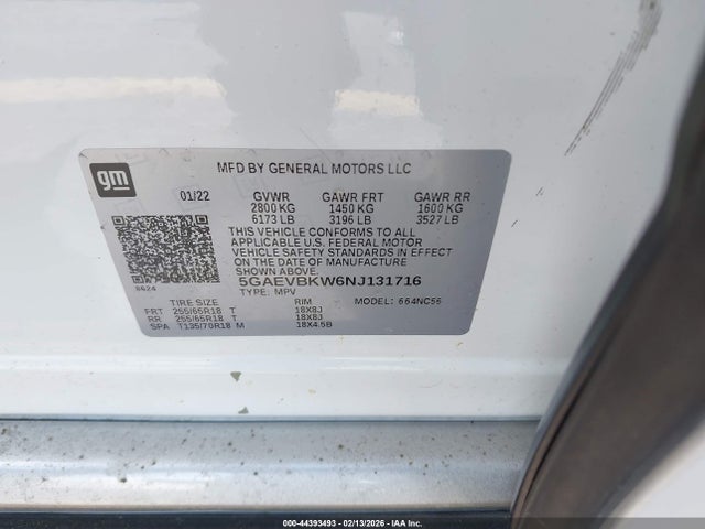2022 Buick Enclave Awd Premium მანქანა იყიდება აუქციონზე, vin: 5GAEVBKW6NJ131716, აუქციონის ნომერი: 44393493