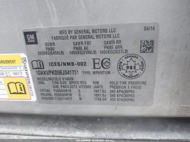 1GKKVPKD9EJ341731 GMC Acadia Sle-2