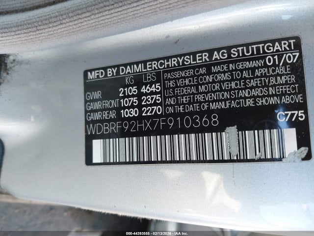 Продаж на аукціоні авто 2007 Mercedes-benz C 280 Luxury 4matic, vin: WDBRF92HX7F910368, номер лоту: 44393555