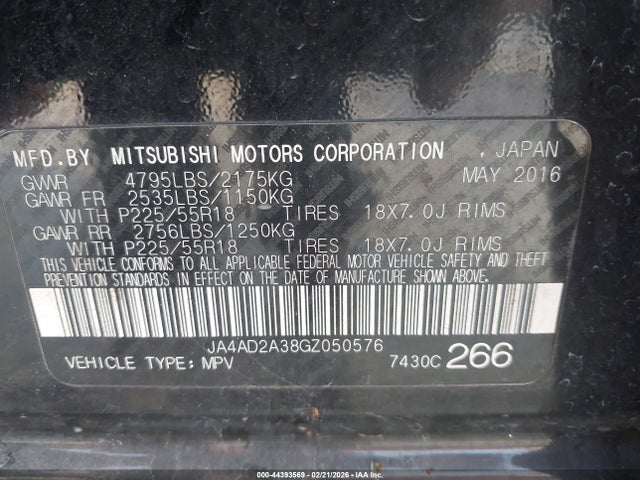 2016 MITSUBISHI OUTLANDER JA4AD2A38GZ050576 Photo 8