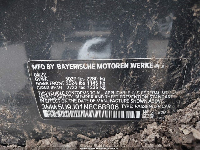 Продажа на аукционе авто 2022 Bmw M340i, vin: 3MW5U9J01N8C68806, номер лота: 44393607