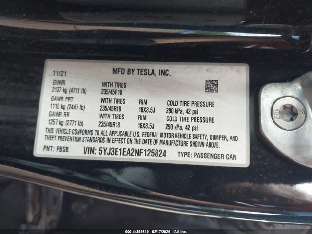 Tesla Model 3 Rear-wheel Drive 2022 5YJ3E1EA2NF125824 Image 9