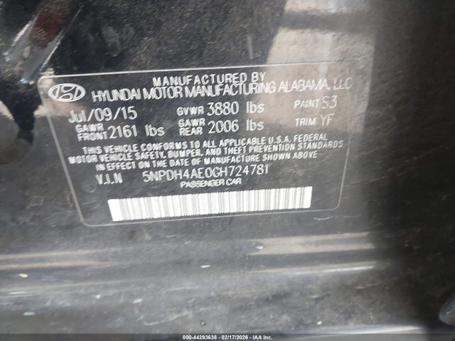 5NPDH4AE0GH724781 Hyundai ELANTRA SE