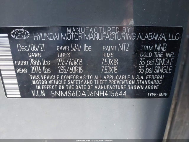 Hyundai Santa Fe Sel 2022 5NMS6DAJ6NH415644 Image 9