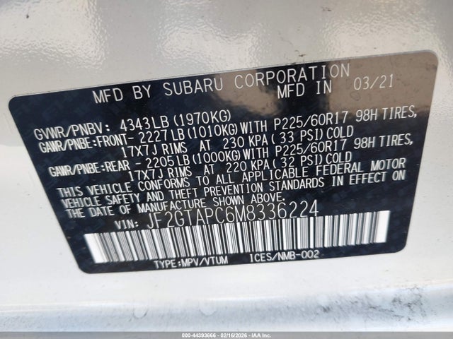 JF2GTAPC6M8336224 Subaru Crosstrek Premium