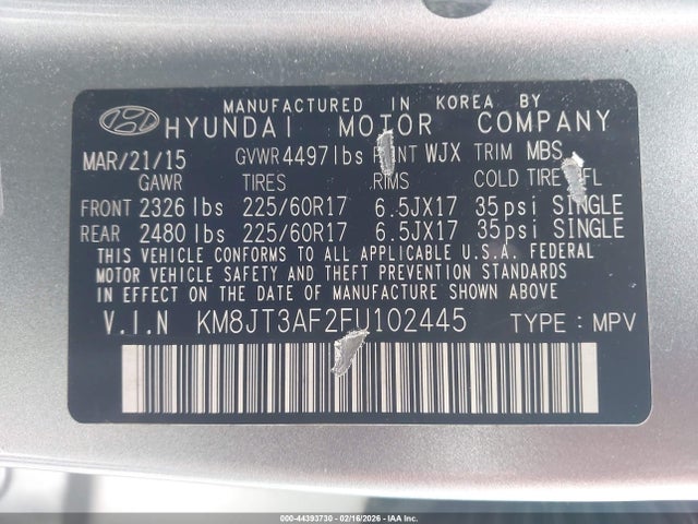 KM8JT3AF2FU102445 Hyundai TUCSON GLS