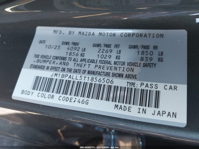 Продаж на аукціоні авто 2026 Mazda Mazda3 2.5 S Preferred, vin: JM1BPALL5T1856506, номер лоту: 44393731