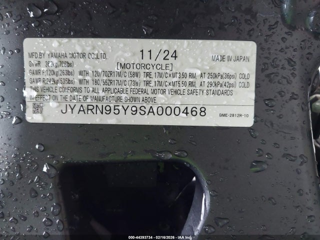 Aukcja sprzedaży 2025 Yamaha Mt09 Sp, vin: JYARN95Y9SA000468, numer aukcji: 44393734