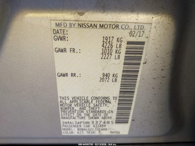 1N4AL3AP5HN337485 Nissan Altima 2.5 S