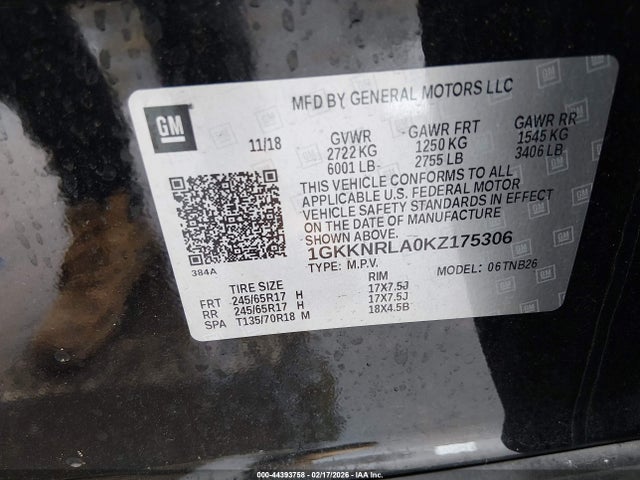 Aukcja sprzedaży 2019 Gmc Acadia Sle-1, vin: 1GKKNRLA0KZ175306, numer aukcji: 44393758