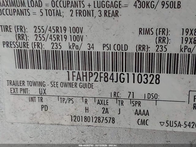 1FAHP2F84JG110328 Ford Taurus Limited