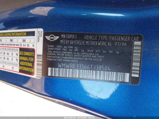 2006 MINI COOPER S WMWRE33566TJ38504 Photo 8