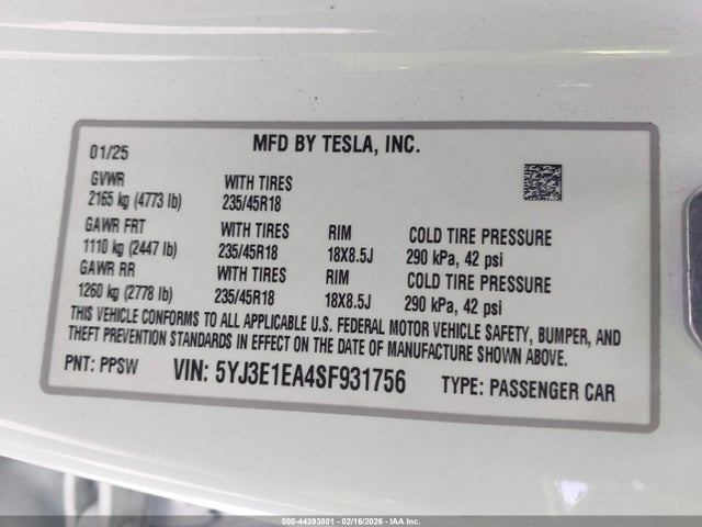 2025 TESLA MODEL 3 5YJ3E1EA4SF931756 Photo 8