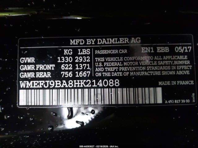 WMEFJ9BA8HK214088 Smart Fortwo Electric Drive Passion