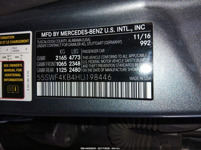 2017 Mercedes-benz C 300 Sport 4matic მანქანა იყიდება აუქციონზე, vin: 55SWF4KB4HU198446, აუქციონის ნომერი: 44393845