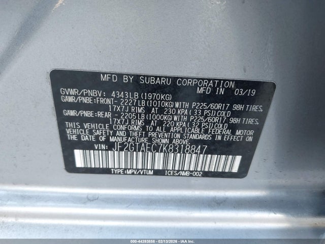 Subaru Crosstrek 2.0i Premium 2019 JF2GTAEC7K8318847 Image 9