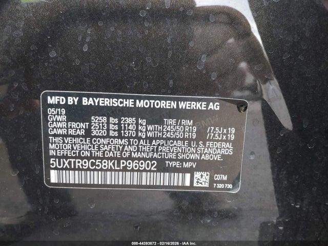 Продаж на аукціоні авто 2019 Bmw X3 Xdrive30i, vin: 5UXTR9C58KLP96902, номер лоту: 44393872