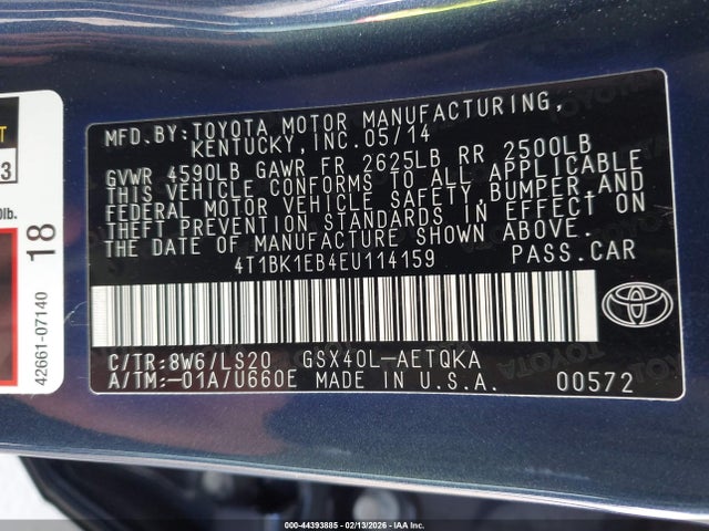 2014 Toyota Avalon Limited/xle/xle Premium/xle Touring მანქანა იყიდება აუქციონზე, vin: 4T1BK1EB4EU114159, აუქციონის ნომერი: 44393885