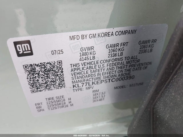 KL77LKEP5TC000390 Chevrolet Trax Fwd Activ