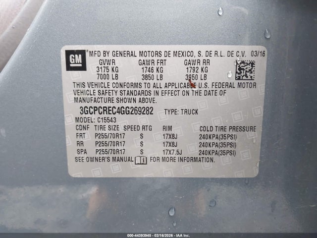3GCPCREC4GG269282 Chevrolet Silverado 1500 1lt