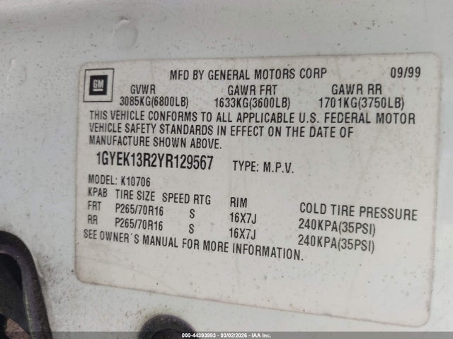 2000 CADILLAC ESCALADE 1GYEK13R2YR129567 Photo 8