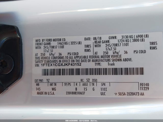 1FTEX1CGXJKF43152 Ford F-150 Xl