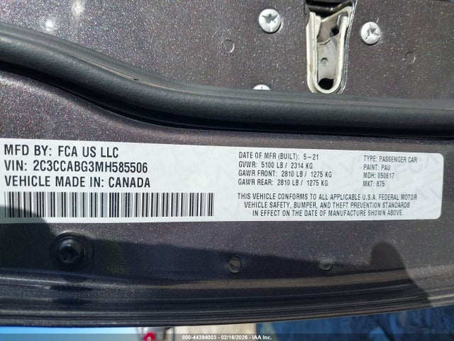 Aukcja sprzedaży 2021 Chrysler 300 300s, vin: 2C3CCABG3MH585506, numer aukcji: 44394003