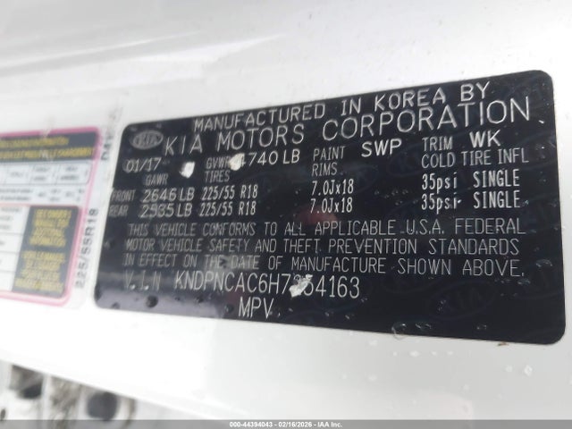KNDPNCAC6H7254163 KIA Sportage Ex