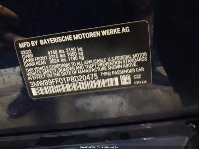 2023 Bmw 330i Xdrive მანქანა იყიდება აუქციონზე, vin: 3MW89FF01P8D20475, აუქციონის ნომერი: 44394059