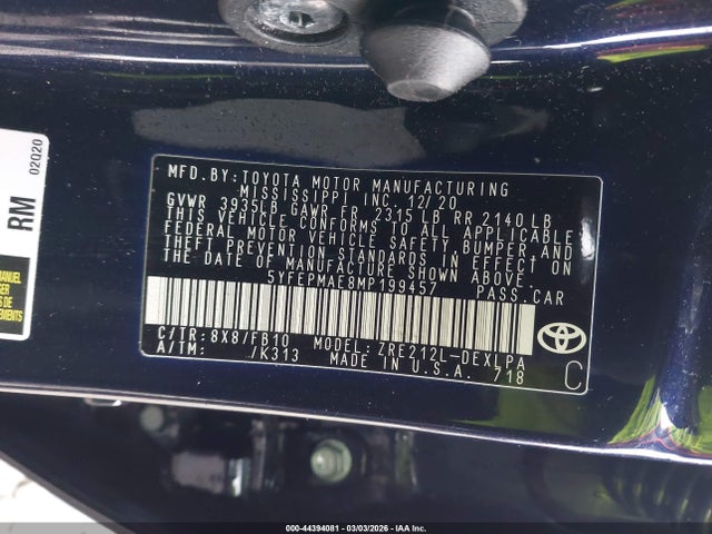 5YFEPMAE8MP199457 Toyota COROLLA LE