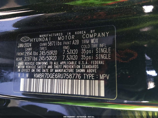 KM8R7DGE6RU758776 Hyundai Palisade Calligraphy
