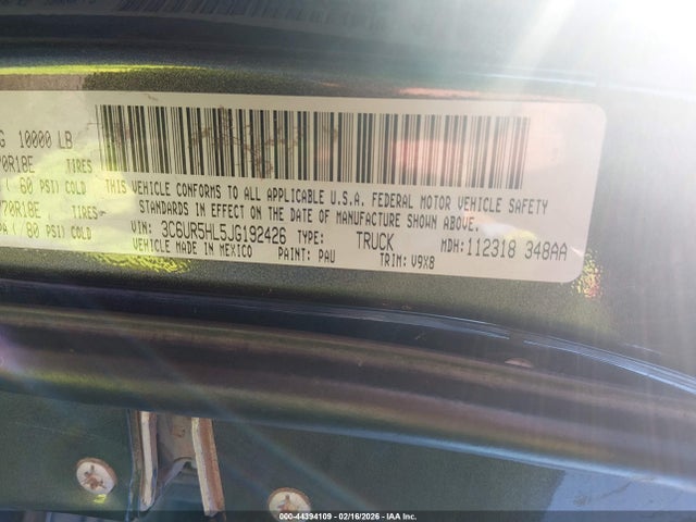Продаж на аукціоні авто 2018 Ram 2500 Tradesman  4x4 8' Box, vin: 3C6UR5HL5JG192426, номер лоту: 44394109