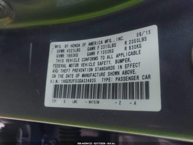1HGCR2F50GA034835 Honda Accord Sport