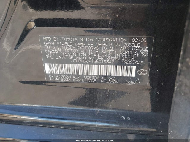 2005 LEXUS LS 430 JTHBN36F155015347 Photo 8