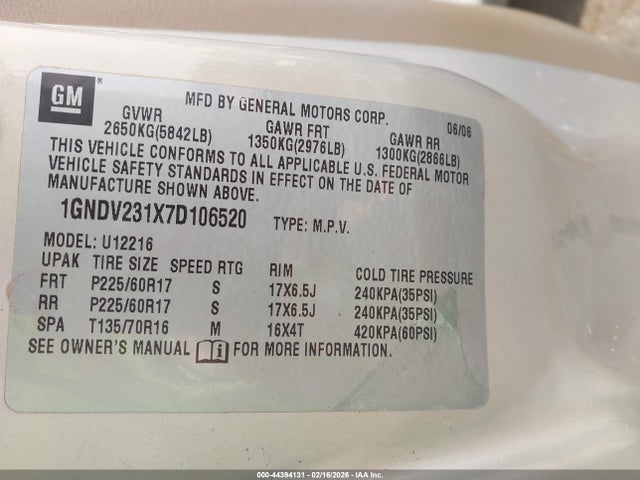 2007 CHEVROLET UPLANDER 1GNDV231X7D106520 Photo 8