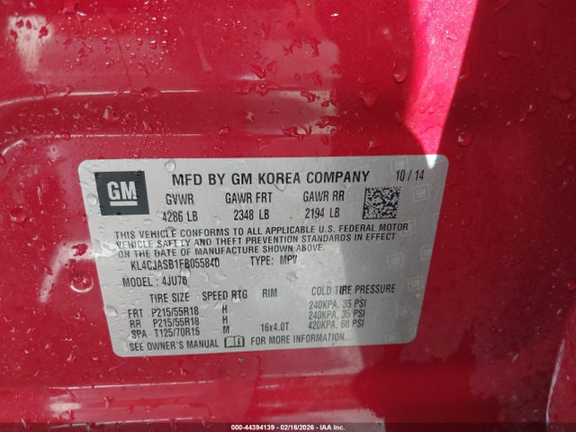 44394139 :رقم المزاد ، KL4CJASB1FB055840 vin ، 2015 Buick Encore مزاد بيع