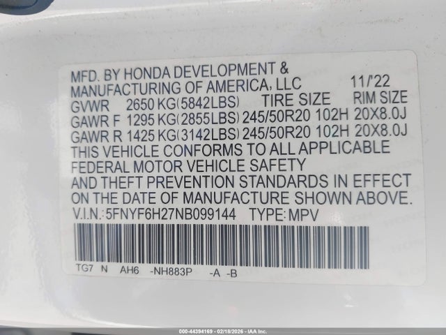 2022 HONDA PILOT 5FNYF6H27NB099144 Photo 8