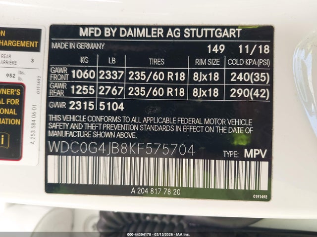 WDC0G4JB8KF575704 Mercedes-Benz GLC 300