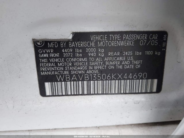 Aukcja sprzedaży 2006 Bmw 325i, vin: WBAVB13506KX44690, numer aukcji: 44394189