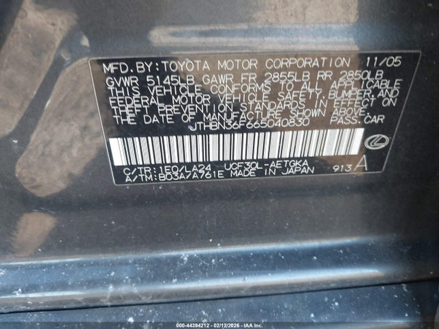 Продаж на аукціоні авто 2006 Lexus Ls 430, vin: JTHBN36F665040830, номер лоту: 44394212