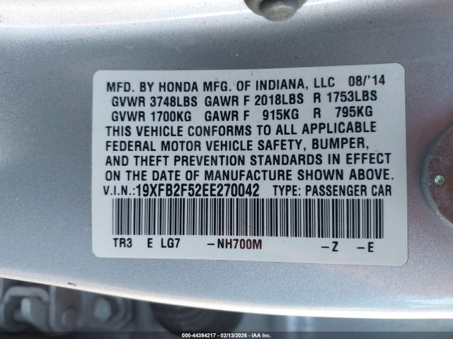Honda Civic Lx 2014 19XFB2F52EE270042 Image 9