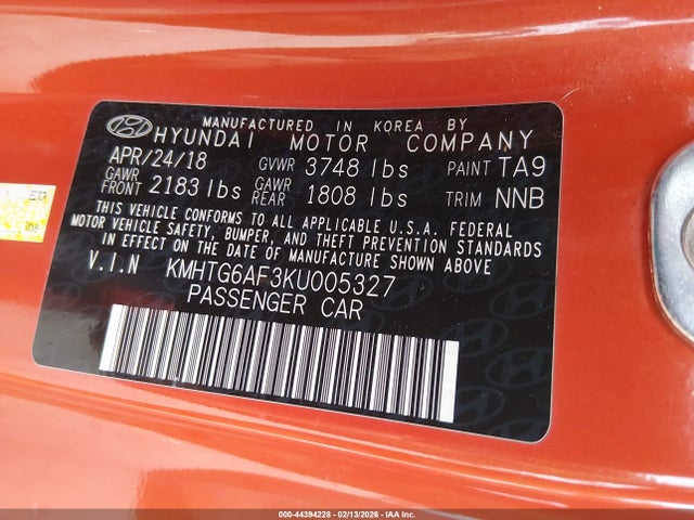 Hyundai Veloster 2.0 Premium 2019 KMHTG6AF3KU005327 Image 9
