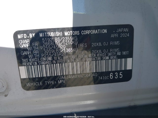 Продаж на аукціоні авто 2024 Mitsubishi Outlander Sel Black Edition S-awc, vin: JA4J4WA8XRZ064940, номер лоту: 44394239