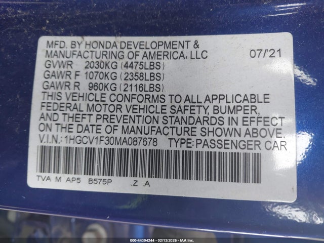 1HGCV1F30MA087678 Honda Accord Sport