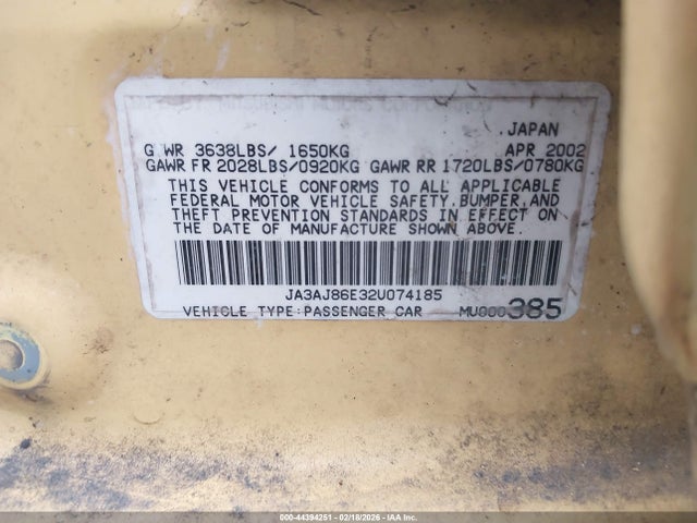 2002 MITSUBISHI LANCER JA3AJ86E32U074185 Photo 8